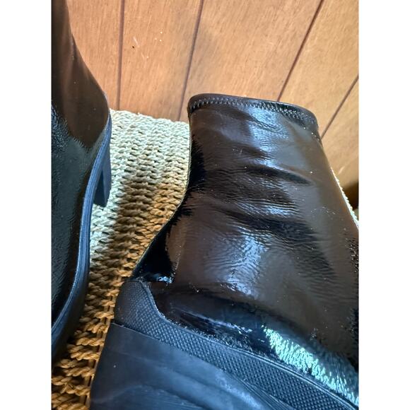 D’amelio Womens 8.5 Black Faux Patent Leather Chunky Chelsea Boots Zipper Grunge - Picture 7 of 9